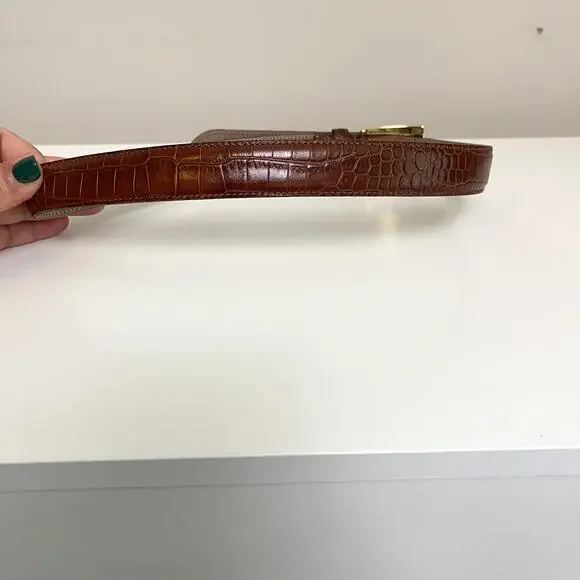 Talbots‎ Brown Genuine Leather Brown Croc Gold Plate Belt Women's sz S - Picture 4 of 8